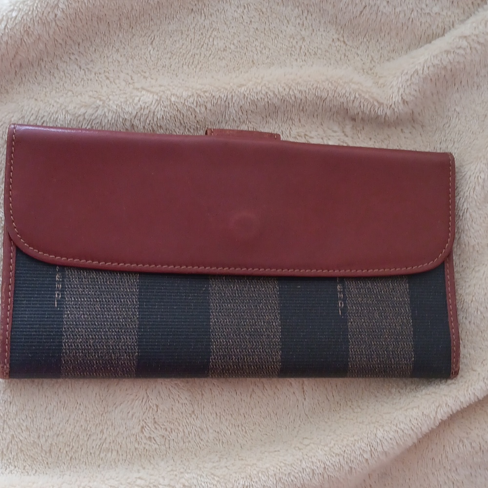 Fendi Burgundy and Navy Striped Wallet